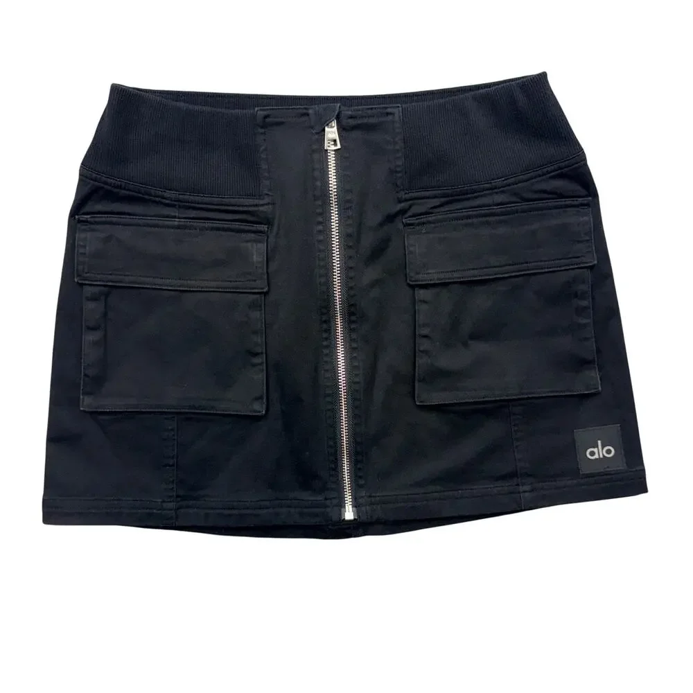 Alo Yoga Night Out Cargo Skirt Black Front Zip Cargo Mini Skirt Size S